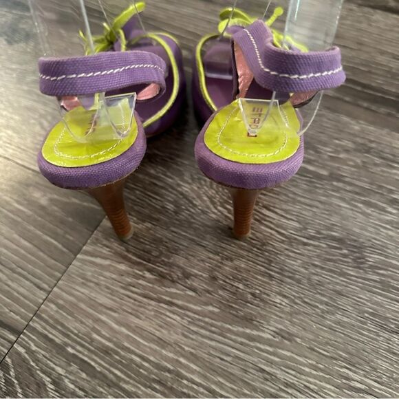 ETRO Vernice Vogue lime purple flower open toe sling back sandals - Picture 6 of 9